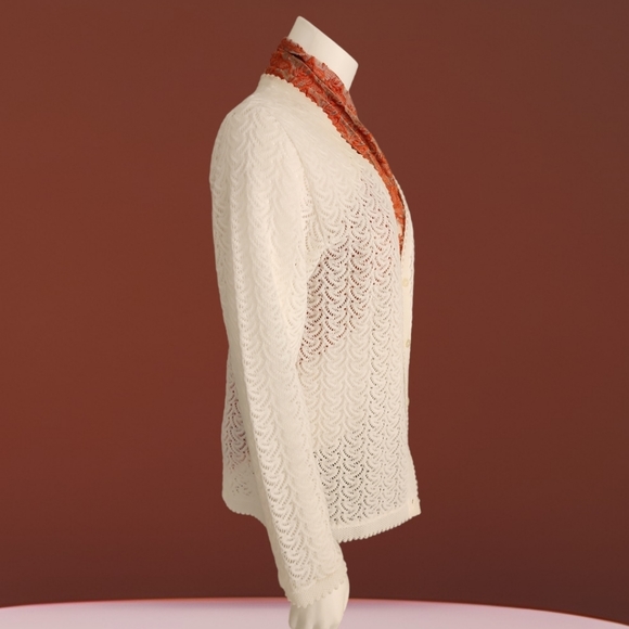 VINTAGE NASHARR JAPAN White Cardigan Sweater M Crochet Grandma Grannycore Punk - Picture 10 of 16